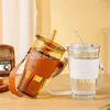 Wasserflaschen 450 ml tragbare Tasse mit Deckel und Stroh transparenter Tee -Saft -Glas Bier Milch Kaffeetasse Getränke für Home Office