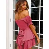 Summer Women's Sexy Solid Short Sleeve Off Shoulder Lantern Sleeve Ruffle Jumpsuit Playsuits