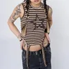 Frauen Tanks Harajuku Star Druck gestreifte Ernte Tops E-Girl Tank Sommer Ärmel und Grundweste Y2K Grunge Ästhetische Kleidung Streetwear