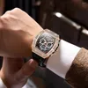 Wristwatches 2024 Men's Automatic Mechanical Watch ONOLA Fashion Unique Luxury Diamond Inlaid Design Waterproof Silicon Tape Watches Men