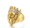 Men039s Hip Hop Gold Tone Roaring King Lion Head and Crown CZ Ring For Men Rock en acier inoxydable Anneaux Pinky Bijoux masculin72340681932942