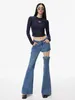 Jeans pour femmes Reddachic Two-wear Femmes Low Raise Flare pantalon avec crochets détachables Bloel Bottoms grunge vintage Y2K Bootcut Pantal