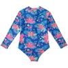 Little Girls Badeanzug Langarm Blumenblumen -Onepiece Badwear Childrens Sonnenschutzstrandkleidung Kinder Mädchen 240416