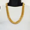 Män tung xxl 18mm 14k guld finish miami kubansk länk kedja halsband217t