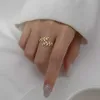 Cubic Zirconia Leaf Shape Adjustable Open 925 Sterling Silver 18K Gold Plated Finger Rings Fine Jewelry for Women Girls