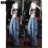 Jeans femininos Autumn Baggy Bolto bolso calças de jeans calças de cargo largo Panteira de perna larga Hip hop harajuku streetwear de moda de moda