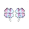 Stud -oorbellen Zelfproduct Origineel 925 Sterling Silver Glaygrass Charms Blue Pink Fantasy Gradient Four For Women