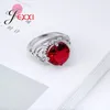 Cluster anneaux de style rétro Femmes creux 925 Silver Sterling avec rouge autrichien Crystal Band anillos bijoux d'anneau de mariage