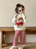 Conjuntos de roupas 2024 Autumn's Wear's Wear Corean Edition Sweater Firls 'Sweater Listrado Set