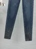 Kvinnors jeans europeiska mager 2024 vår och sommar hög midja slim-fit all-matchande ins rhinestone blyertsbyxor blå