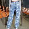 Женские джинсы для женских модных 90 -х годов напечатаны с высокой талией 2024 г. модная джинсовая джинсовая джинсовая ткань прямые брюки женской ноги