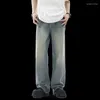 Men's Jeans Spring And Summer American Retro Light Color Water Scrubbing Worn Men WomencleanfitStraight Loose Wide-Leg Pants
