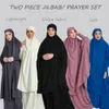 Tvådel jilbab bönuppsättning abaya för kvinna batwing hijab klänning muslimsk kimono kaftan mantel long khimar islam tyg jilbab ramadan 240410