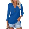 Dames t shirts zomer mode casual solide kleur bedrukte v-neck zevenpunts mouw knop down kraag shirt top dames blouse