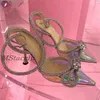 Sandaler Sparkling Rhinestone Womens Pump Crystal Bow Satin Sandaler 2023 Summer Transparenta Shoes High Heel Party Ball Designer Shoes J240416