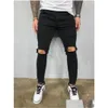 Men'S Jeans Mens Destroyed Skinny Cool Designer Stretch Ripped Denim Trousers For Men Casual Slim Fit Hip Hop Pencil Pants With Holes Dhwju