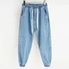 Herr jeans 2024 y2k mode japansk och koreansk stil elastisk midja harem byxor manlig trendig casual komfort tvättad