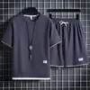 Męskie waffle Sets Sets 2024 Casual T-Shirts Set Male Sport Suit Solidny kolor dresowy luźne garnitury 240416