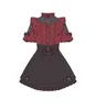 작업 드레스 일본 Rojita Mine 고딕 양식 스타일 레이스 짧은 슬리브 블라우스 자수 CINCHED PATCHWORK SKIRTS 2 피스 정장 복장.