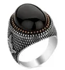 Handgemaakte Turkse sieraden Vintage Obsidian ringen voor mannen Vrouwen oude zilveren kleur zwart zirkoon goud kleur kralen moslim 4587026