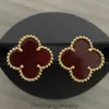 Charm Stud Earrings Two Flowers 4/four Leaf Clover Back Mother-of-pearl Sier Gold Plated Titanium Agate for Women Girls Valentines Wedding Jewelry14k