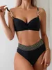 Dames badmode 2024 Push Up Solid Ring Link Bikini Vrouwen vrouwelijke hoge taille zwempak zwembaden baden zwempak strandkleding zomer