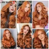 Long Wave Deep Orange Synthetic Wig Women Natural Fluffy Middle French 13x4 Sektion Front Lace Heat Motent Daily Party Headcover