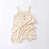 018M الصيف Baby Boys Girls Rompers Floral Cotton Infant Romper Sleveless Strap Playsuit Belaysuits Discal Glacks 240408