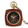 Steampunk Vine Square Real Wood Automatic Mechanical Pocket Watch Men Women Skeleton Dial Watches Pendant Chain Clock7269832