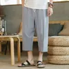 Summer Mens byxor bomullslinne mode casual byxor lösa shorts rak streetwear 240415