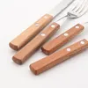 Ensembles de vaisselle 4pcs Handle de poignée en bois Miroir d'ensemble 304 Spoon en bois en acier inoxydable