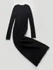 Casual Dresses Women's Knitted Dress 2024 Wool Blends Stretch V-neck Fashion Slim Fit Long Sleeve Midi Robes