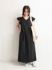 Sıradan elbiseler gagarich kadın elbise Japon tarzı Kore yaz v yaka uçan kol gevşek ince basit mizaç katı uzun