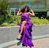 Sukienki swobodne Dark Purple 2 sztuki 2 -sztuki Kobiety Krótki top i warstwowe spódnice Samice Długie