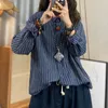 Blouses pour femmes Coton Femmes Shirt Striped Loose Cardigan Retro 2024 Printemps Summer Long Manche à manches coréennes Blouse Femme Yoyikamomo