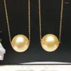 PENDANTS 18k Golden Balls Collana con catena rare particelle di grandi dimensioni 11-12 mm