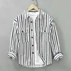 Men's Casual Shirts 2023 Classic Mens Business Fashion Slim Pocket Lapel Stripe Long-sleeved Spring Autumn Men Luxury Designer Shirt 24416