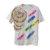 Women's T Shirts European Heavy Industry Three-Dimensional Flower Rhinestone Sequined Hand-Painted Printed Short-Sleeved T-Shirt Y2K Top