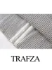 Women's Knits TRAFZA Woman's Casual Chic Sweater Tops Grey Turn-Down Collar Long Sleeves Zipper Cardigan Spring Short Woman 2024 Trendy