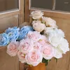 Decorative Flowers Artificial 9 Valentine Roses Home Decoration Bouquet Bedroom Living Room El Wedding Flower Arrangement Background