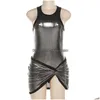 Tweedelige kleding metallic 2 stuks sets sets baddies outfits mini rok bodysuit top sexy zomer vrouw kleding 2023 d96-cc22 drop dhrad