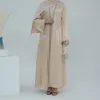 Etnik Giyim Eid Müslüman Kadın Saten Shiny Cobe Fas Partisi Lüks Gece Elbise Dubai Abaya Türkiye İslam Kaftan Arap Moda