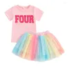 Kledingsets Bulingna Toddler Baby Girl Birthday Outfit Twee Three Four Five Six Six Borduurwerk T-shirt Tutu Rok Cake Smash Summer