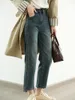 Kvinnors jeans vintage hög midja för kvinnor-2024 Autumn Korean-stil rakbenade slim-fit fotledslängd cigarett denim byxor.