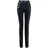 Jeans pour femmes 2024 en peluche hiver taille haute mince polyvalente serrée mince petite pieds diamant pantalon crayon noir clouté