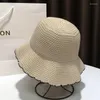 Berets Summer Simple Wavy Edge Knitted Bucket Hats Women Outdoor Travel Versatile Sunscreen Retro Short Brim Basin Caps Men