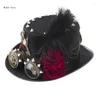 Berets czarny steampunk ciemny łańcuch róży Victorian goggles top hat na halloween imprezę