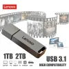 Adaptador Lenovo USB3.1 Pen Drive 2TB de alta velocidade de memória flash metal pendrive 1 TB Flash Drive 512 GB Dispositivo de armazenamento de memória USB U Disco U para PC