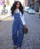 Frauen Jeans 2024 Frauen solide lose Vintage Harajuku Denim Jumpsuit Summer Fashion Streetwear Chic Taschen ärmellose Weitbeinhosen