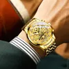 Montre-bracelets Fashion Tourbillon Design Gold Quartz Watch for Men Sobrave en acier inoxydable étanché